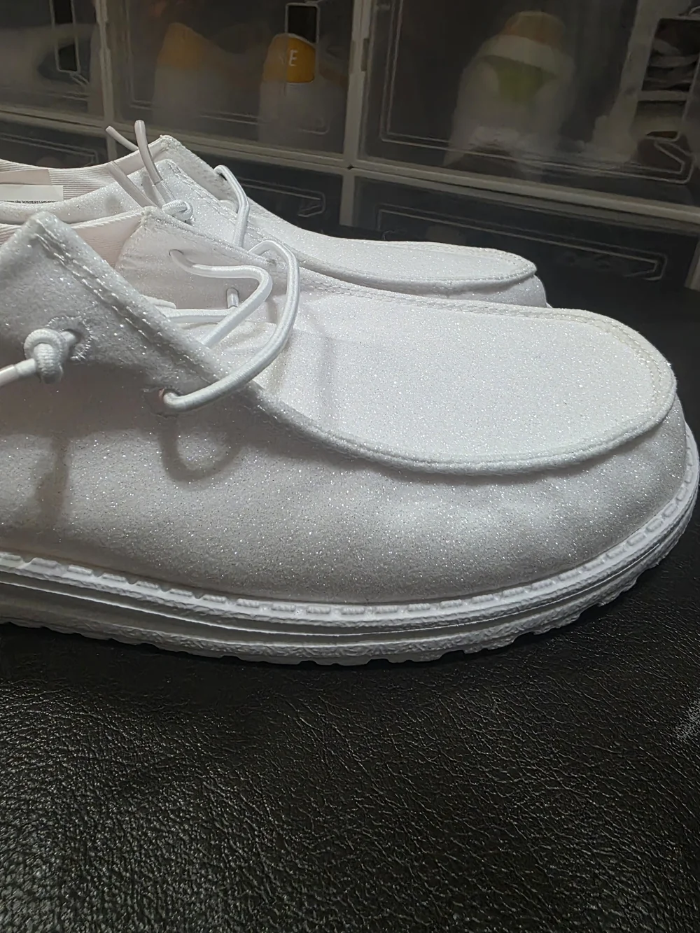 Hey Dude Women's White Glitter Moccasin Lace-Up Shoes - Picture 2 of 6